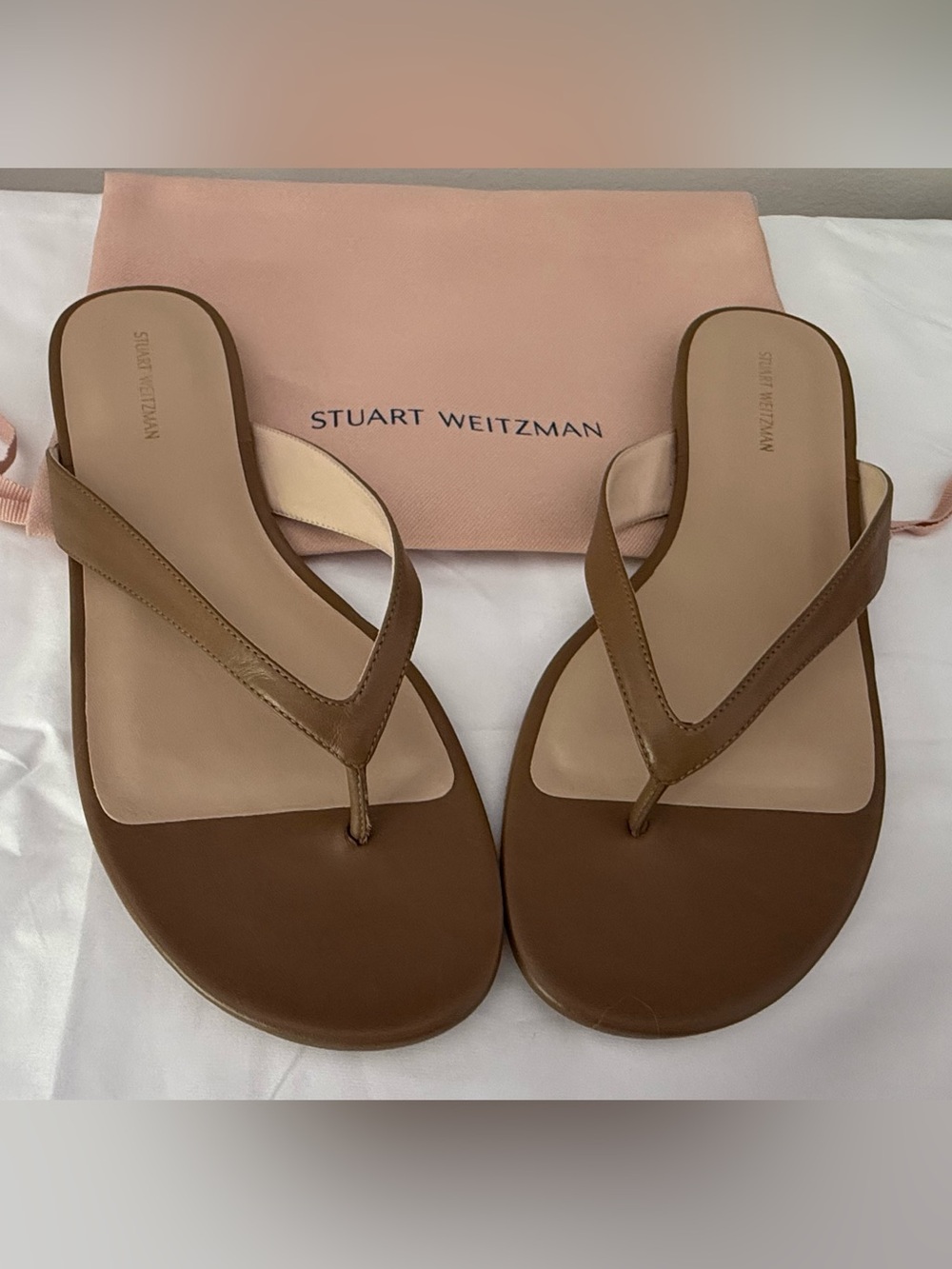 Stuart Weitzman Brown Leather Thong Sandals Size 9 Minimal Chic